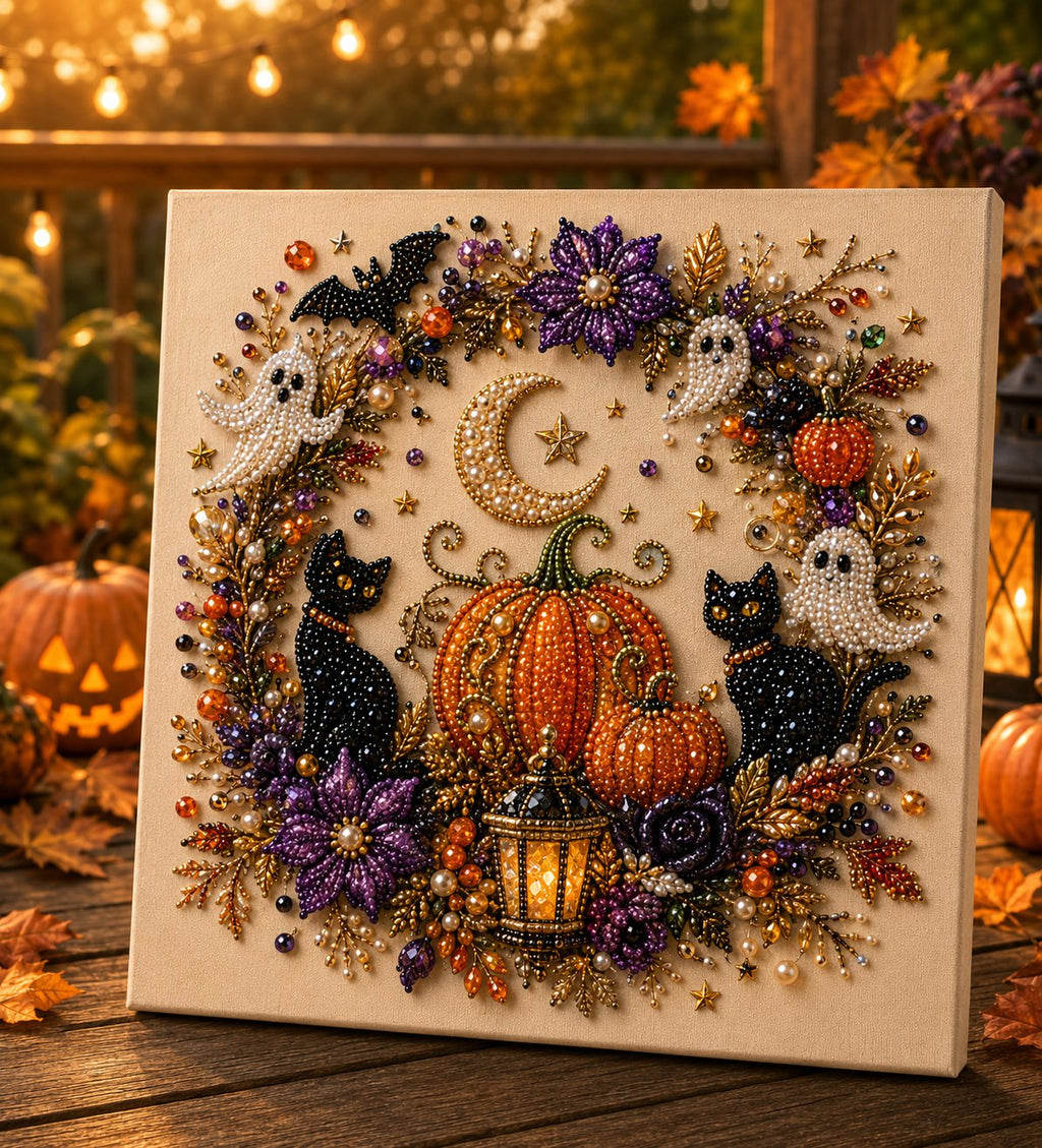 Pumpkin Cat 3D Halloween pearl craft kit