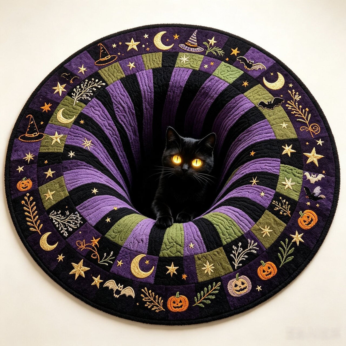 Black Cat Portal 3D Illusion Halloween Rug – 40×40cm
