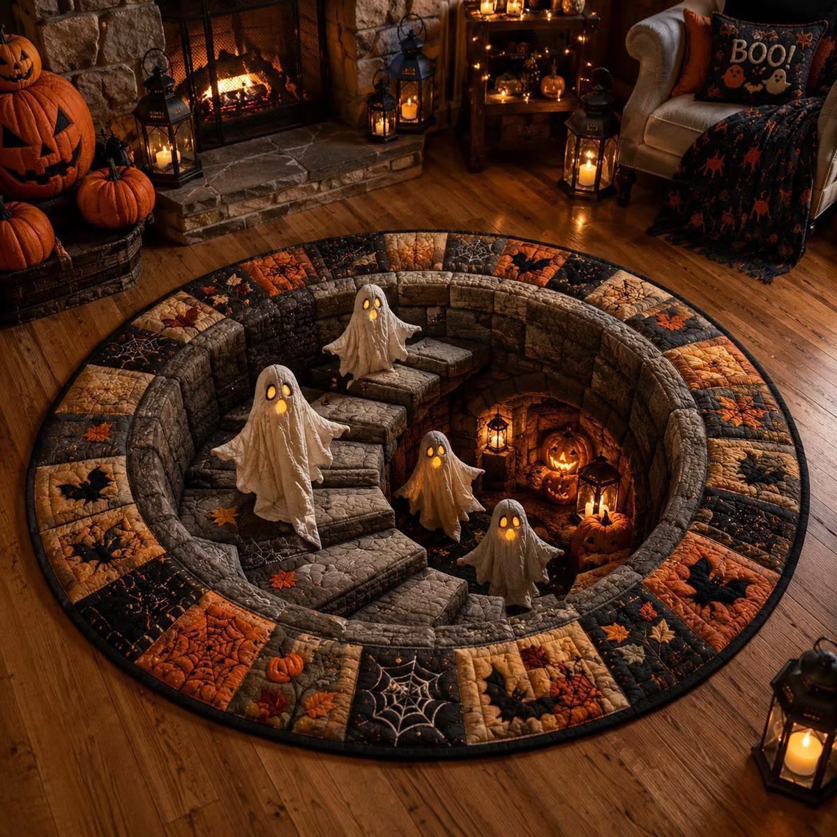 Ghost Stairway 3D Illusion Halloween Rug – 40×40cm
