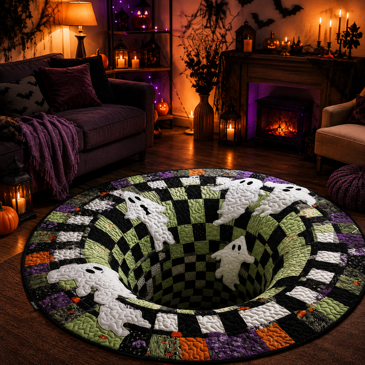 Ghost Vortex 3D Illusion Halloween Rug – 40×40cm