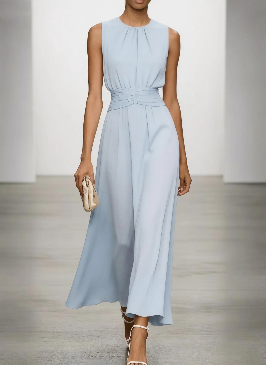 2026欧美跨境亚马逊女装新款无袖圆领收腰连衣裙优雅简约春夏款